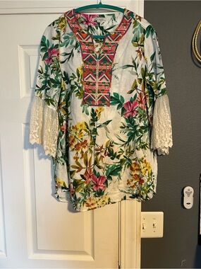 John Mark Floral Cotton Jacket in Teal, Pink, Orange